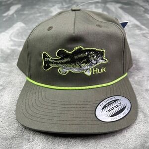 Huk Hat Stitch Fish Rope Trucker Yupoong‎ Snapback Green Brim Fish Logo New Cap